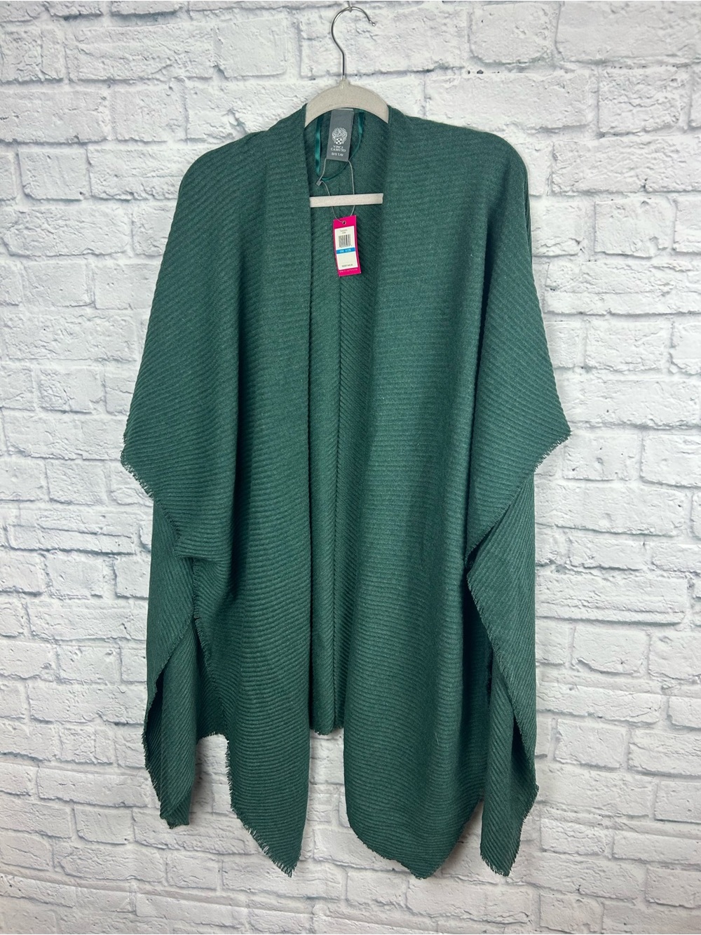 NWT Vince Camuto Ribbed Ruana Wrap Poncho Shawl Fern Green One Size